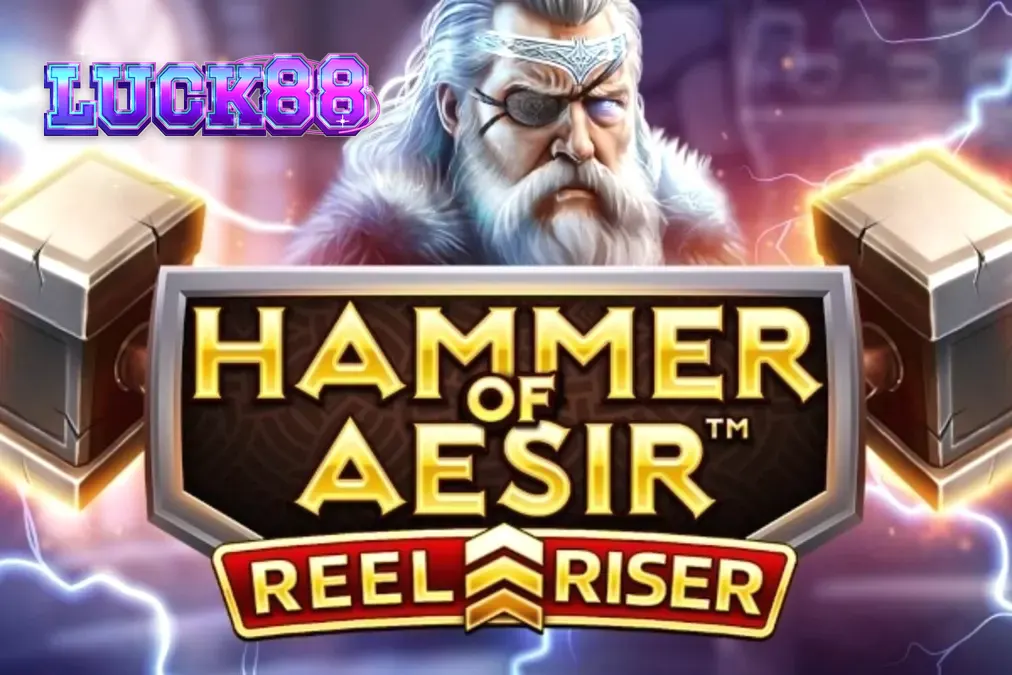 Interface do slot Hammer of Aesir com símbolos nórdicos e martelos